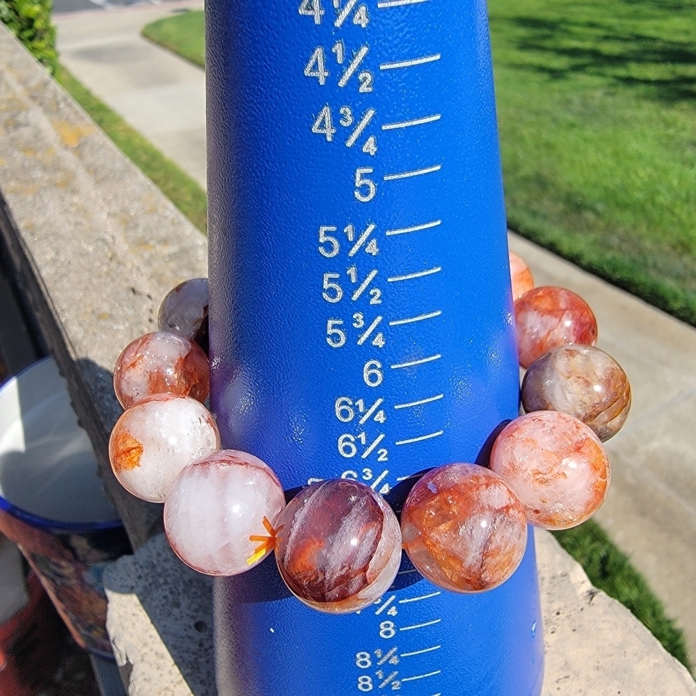 17.6mm Natural Red Phantom Ghost Garden Crystal Gemstone Round Beaded Bracelet - Picture 5 of 8